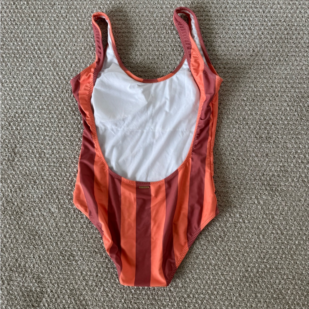 Stevie Hender Orange and Red Striped One Piece Swimsuit - Picture 2 of 5